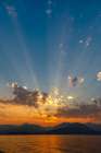 USA, Washington State, Seabeck. Vivid sunset over Hood Canal and Olympic Mountains. Art Print